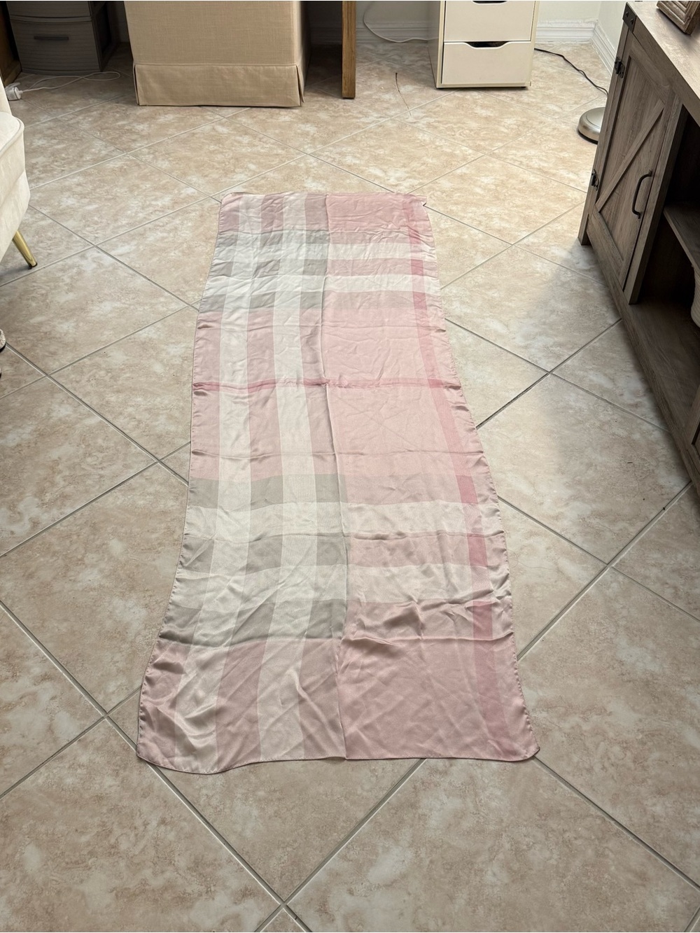 Burberry Pink Plaid Silk Scarf